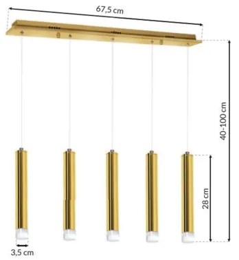 Lustră LED pe cablu GOLDIE 5xLED/25W/230V aurie