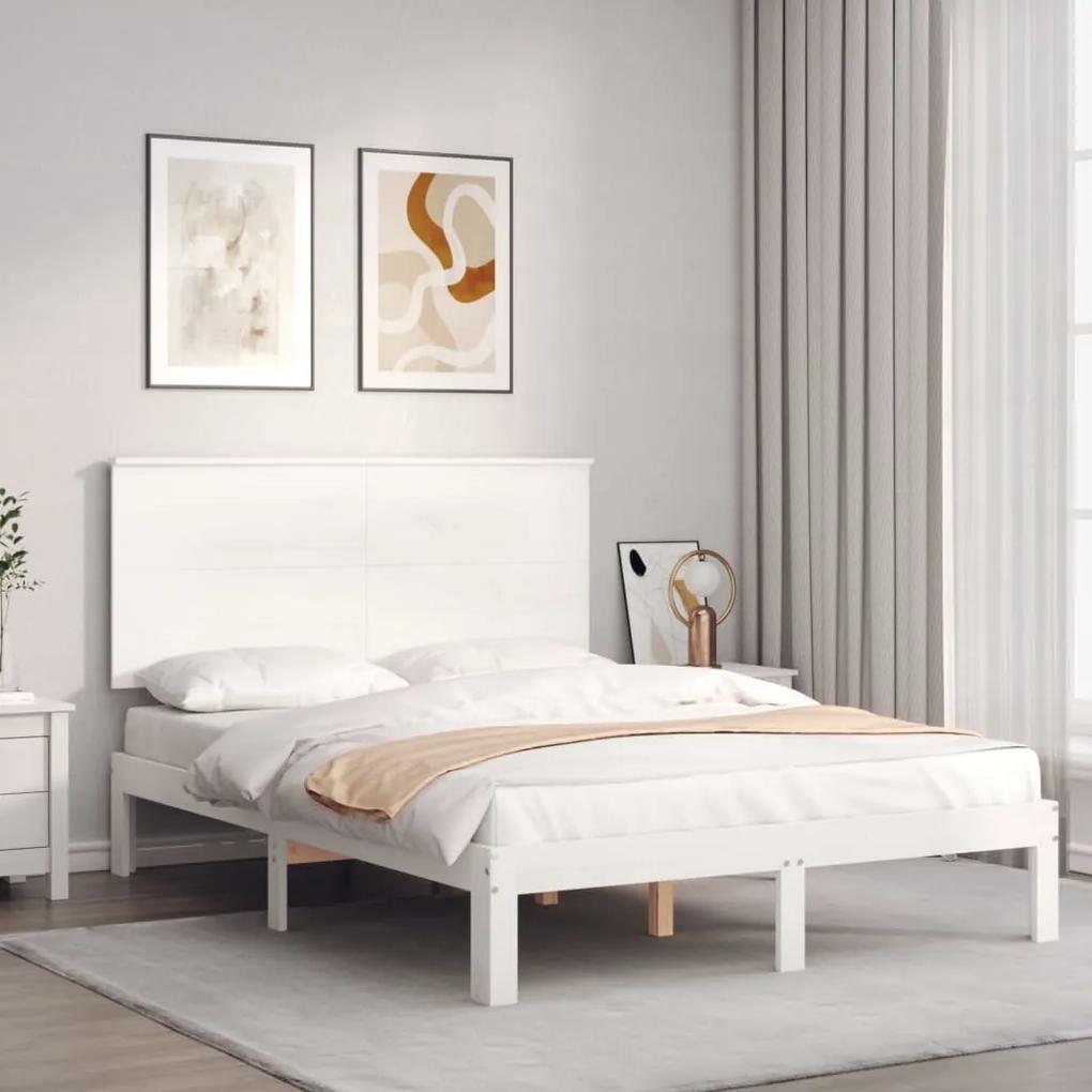 3193662 vidaXL Cadru de pat cu tăblie, alb, 140x200 cm, lemn masiv