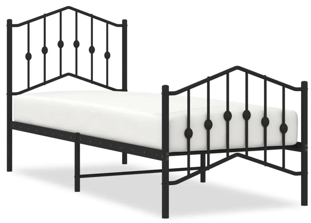 373797 vidaXL Cadru pat metalic cu tăblii de cap/picioare , negru, 75x190 cm