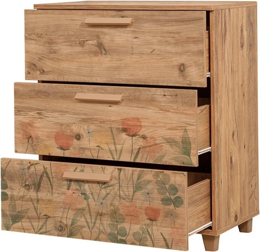 Comoda, Vella, Leva Gravis Tulip, 80 x 95 x 43 cm, pal melaminat, multicolor