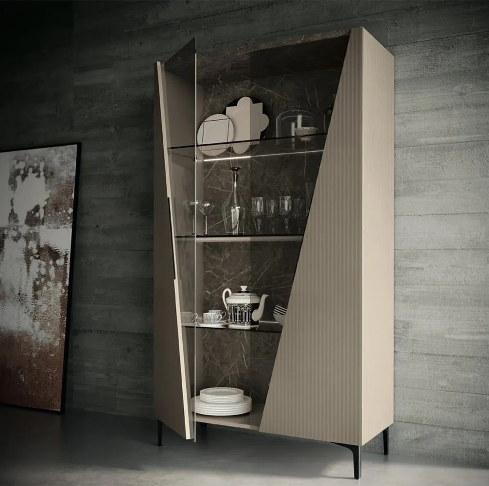 Vitrină lemn masiv Fidia 2 uși sticlă, 110 × 48 × 195,3 cm