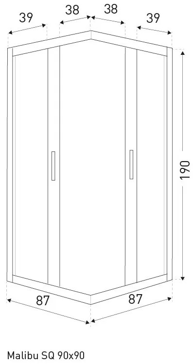 Malibu SQ 90x90 Cabină de duș pătrată fără tavă de duș