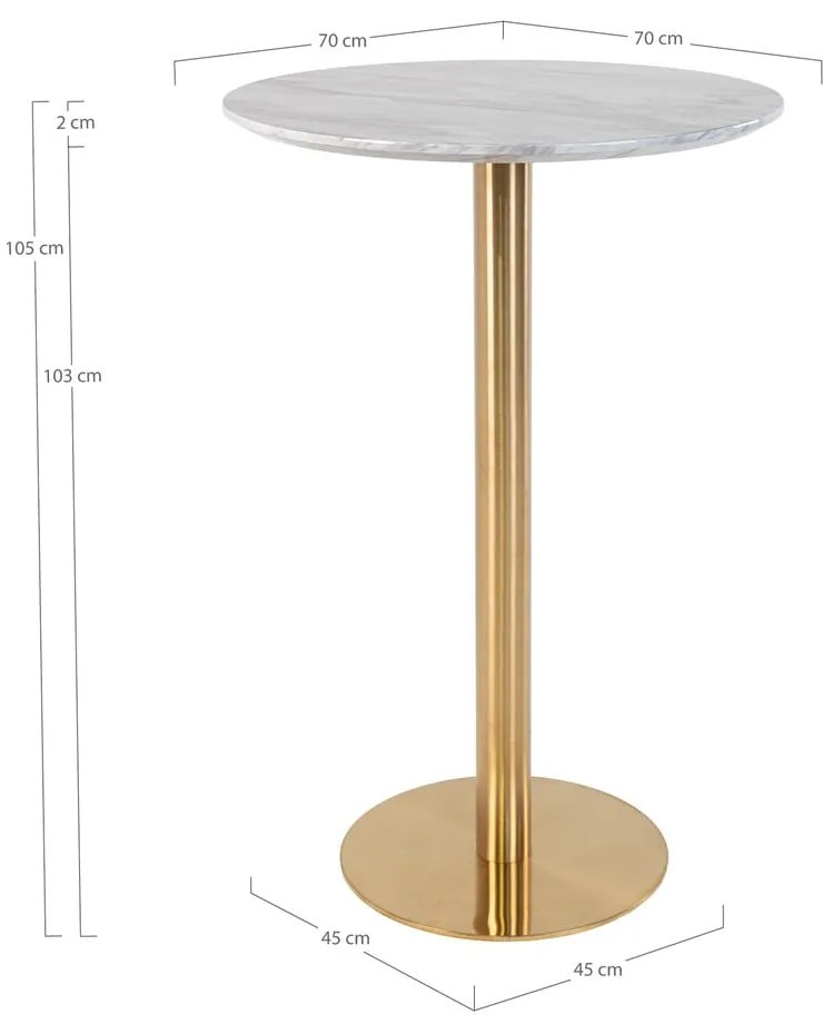 Masă de bar rotundă cu blat cu aspect de marmură ø 70 cm Bolzano – House Nordic