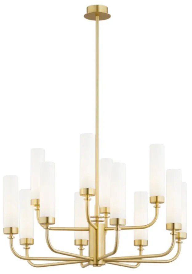 Candelabru 12 brate, alama periata, sticla alb mat PRESTON 5085