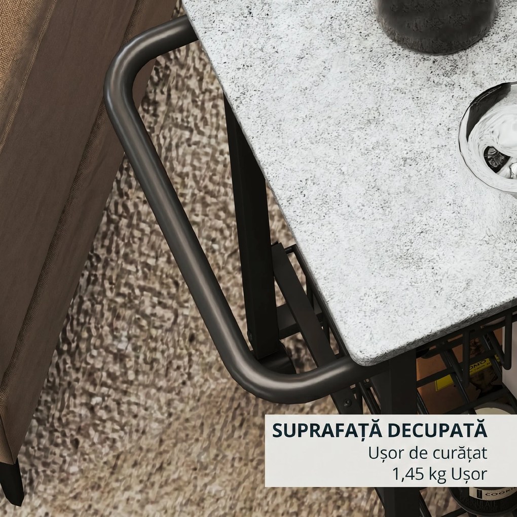 HOMCOM Cărucior de bucătărie cu 3 coșuri și mâner, din oțel și lemn, 49,5x31x69 cm, negru și gri deschis | Aosom Romania
