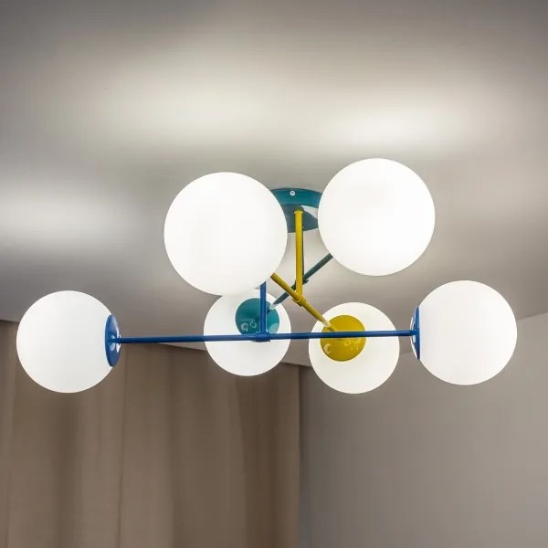 Lustră de tavan MOON, 6 x E27, 15 W, 230 V, turcoaz/galben/albastru