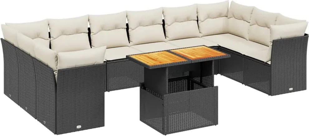 vidaXL Set canapele de grădină cu perne, 11 piese, negru, poliratan