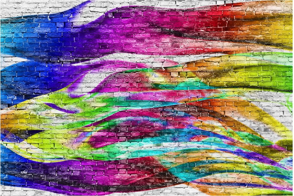 Tablou - Zid de cărămidă cu flăcări colorate (90x60 cm)