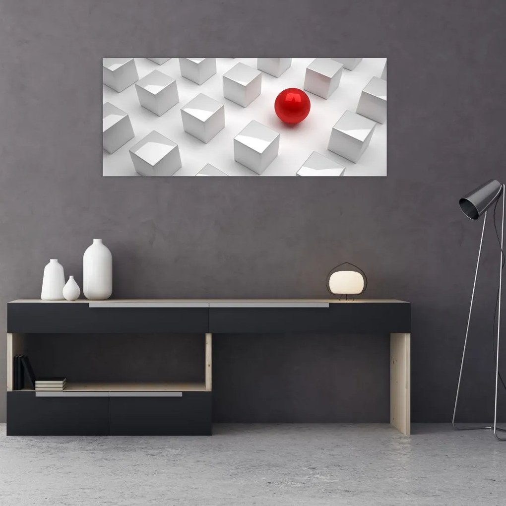 Tablou cu abstracție - cub cu bilă (120x50 cm)