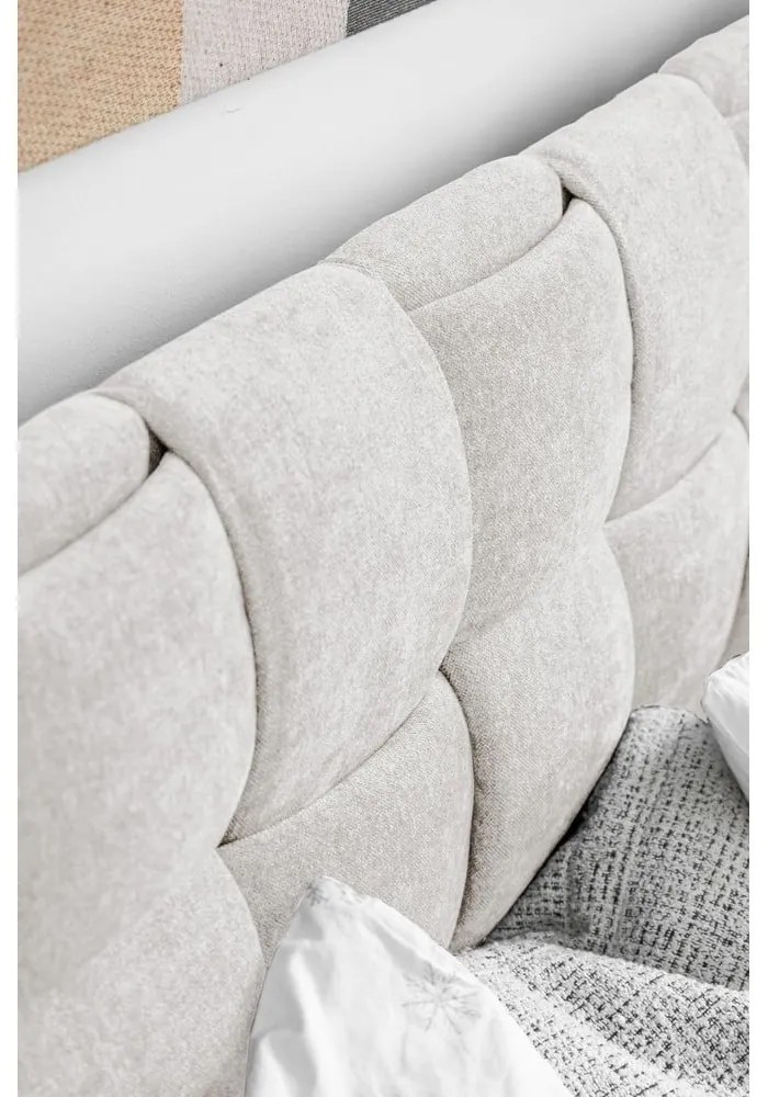 Pat matrimonial crem tapițat cu somieră 140x200 cm Eve – Miuform