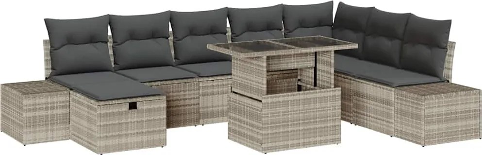 vidaXL Set de canapele pentru grădină 9 pcs Gri deschis poliratan