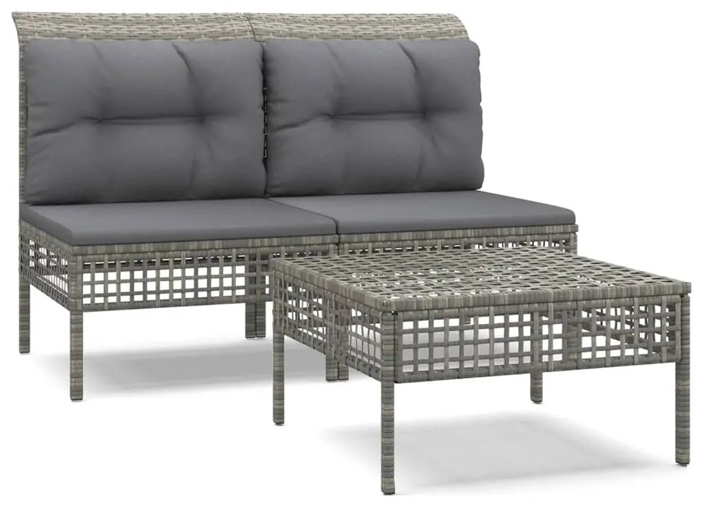 3187469 vidaXL Set mobilier de grădină cu perne, 3 piese, gri, poliratan
