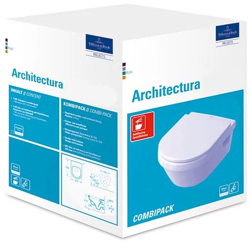 Set vas WC suspendat, Villeroy&amp;Boch Architectura, cu capac inchidere lenta, 37x53cm, Alb Alpin, 5684H101