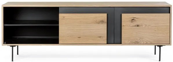 Comoda TV neagra/naturala din MDF, 160x40x57 cm, Stanwood Bizzotto