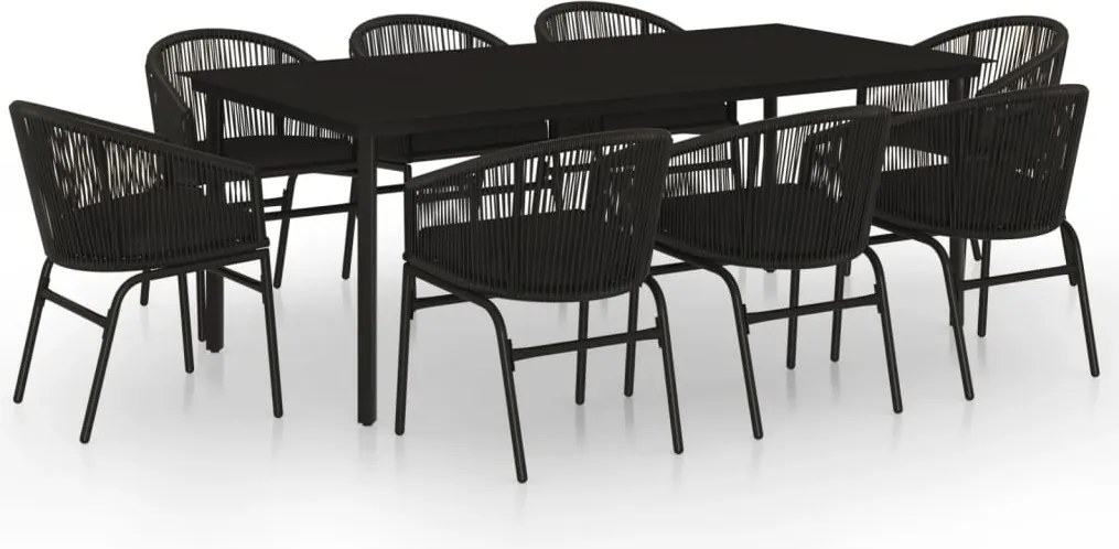 vidaXL Set mobilier de grădină, 9 piese, negru