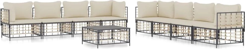 vidaXL Set mobilier de grădină cu perne, 9 piese, antracit, poliratan