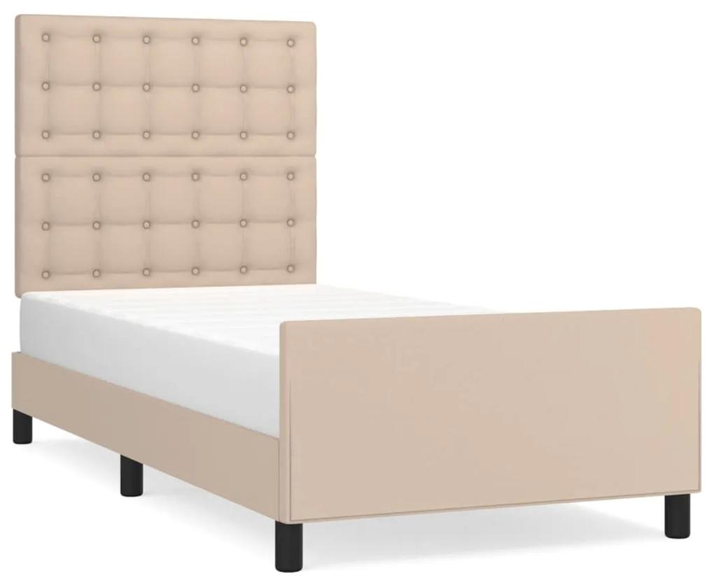 3125554 vidaXL Cadru de pat cu tăblie, cappuccino, 90x200 cm, piele ecologică