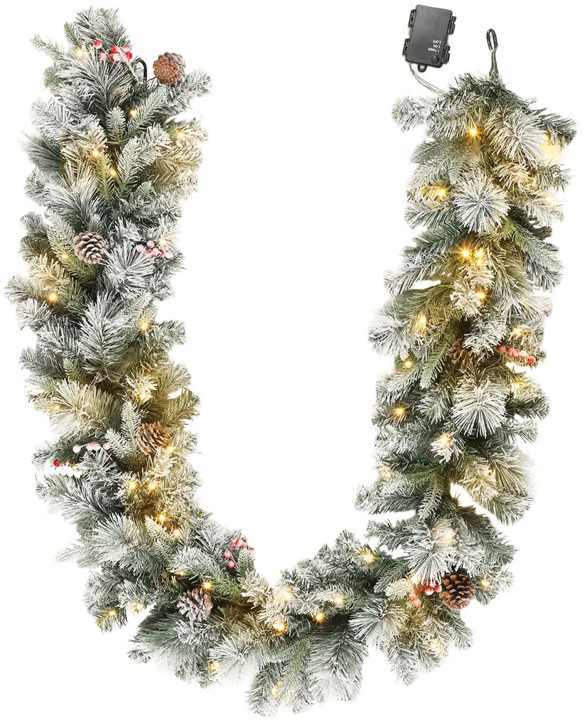 HOMCOM Ghirlanda de Crăciun Ø25x183 cm cu 50 de Lumini LED, Conuri de Pin și Boabe | Aosom Romania