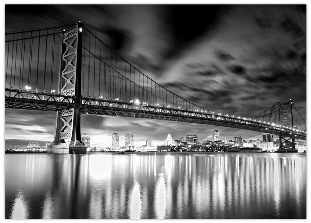 Tablou - Podul Benjamin Franklin, Philadelphia, alb-negru (70x50 cm)