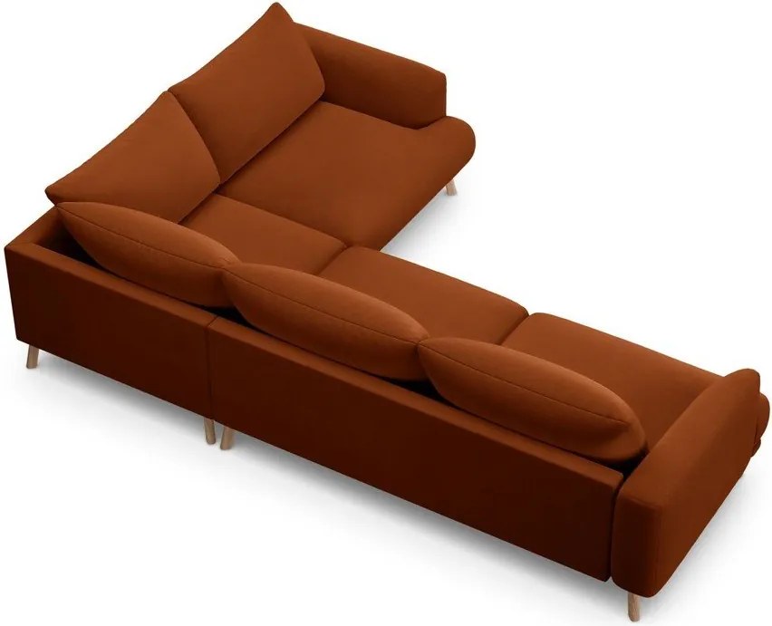 Colțar teracotă cu tapițerie din catifea (cu colț pe partea dreaptă/în formă de ”L”) Naomi – Micadoni