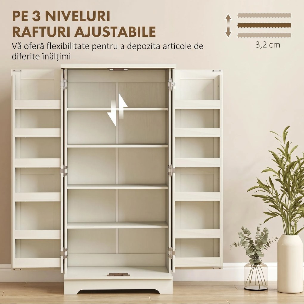 HOMCOM Dulap de Bucătărie Tip Cămară, Rustic, cu 12 Rafturi pentru Condimente, Rafturi Reglabile, 2 Uși, pentru Sufragerie și Living, 60x40x120 cm, Crem | Aosom Romania