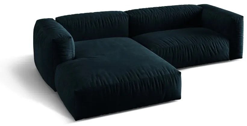 Colțar modular albastru închis cu tapițerie din catifea (cu colț pe partea stângă/cu șezlong) Martina – Micadoni