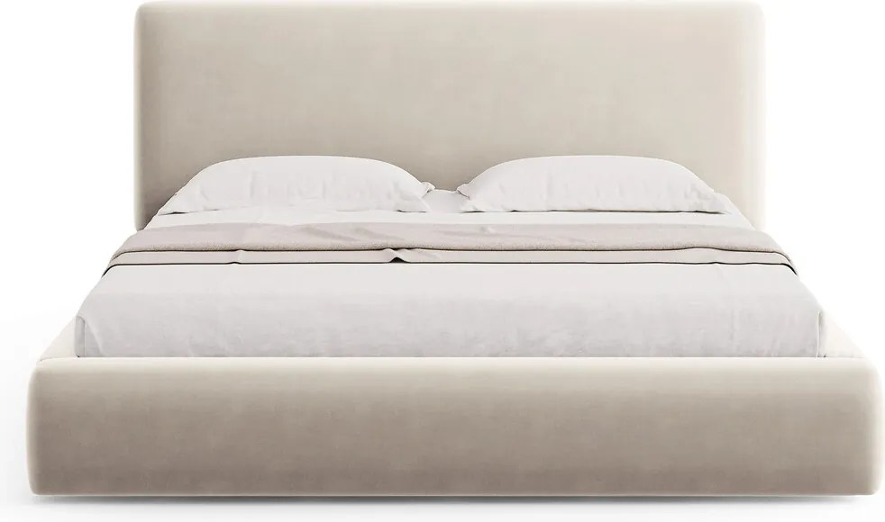 Pat tapitat cu tablie si lada depozitare, Colonel, Cosmopolitan Design, 160x200 cm, catifea, bej deschis