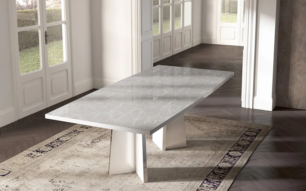 Set lemn masiv masă și scaune Mara White - 8 scaune, 250 × 115 × 76 cm