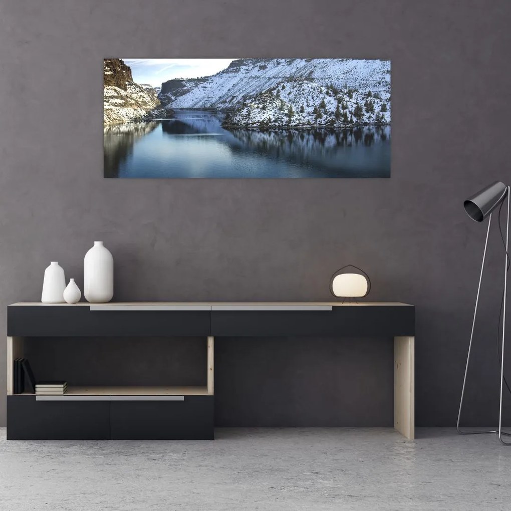 Tablou - peisaj de iarnă cu lac (120x50 cm)