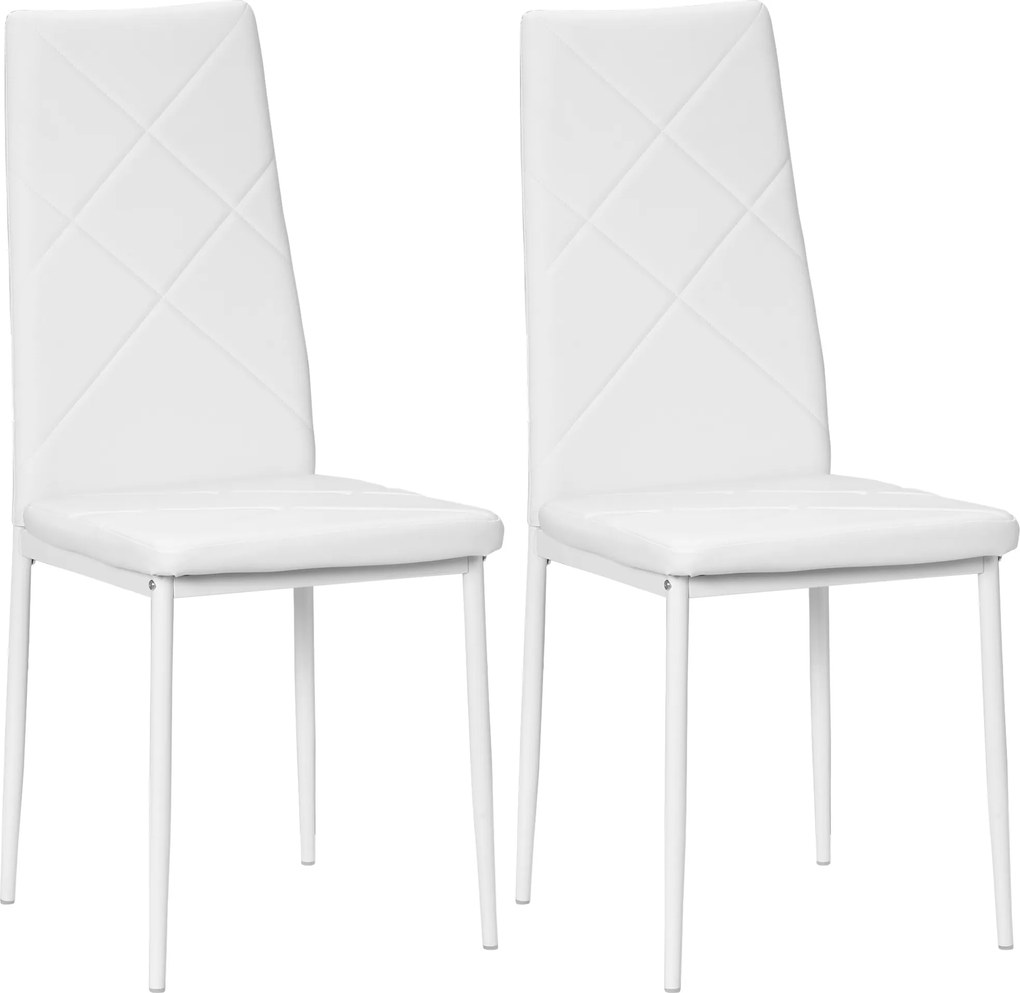 HOMCOM Set 2 Scaune de Sufragerie Tapițate cu Spătar Înalt, Picioare Antiderapante și Picioare din Oțel, 41x50x97 cm, Alb | Aosom Romania