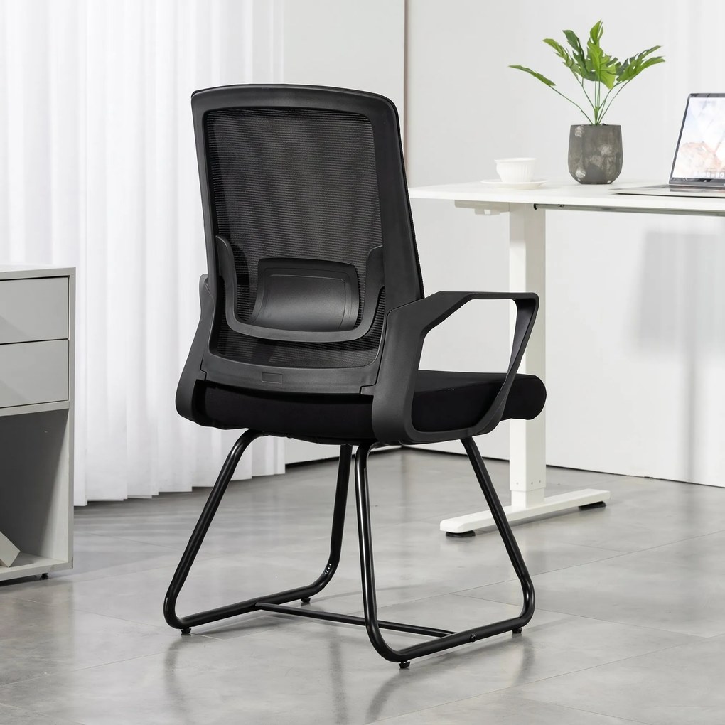 HOMCOM Scaun de Birou Fără Roți Ergonomic cu Brațe pentru Sala de Așteptare, Negru | Aosom Romania