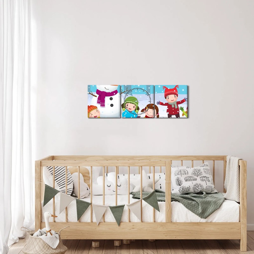 Tablou - Bucurii de iarnă pentru copii (cu ceas) (90x30 cm)