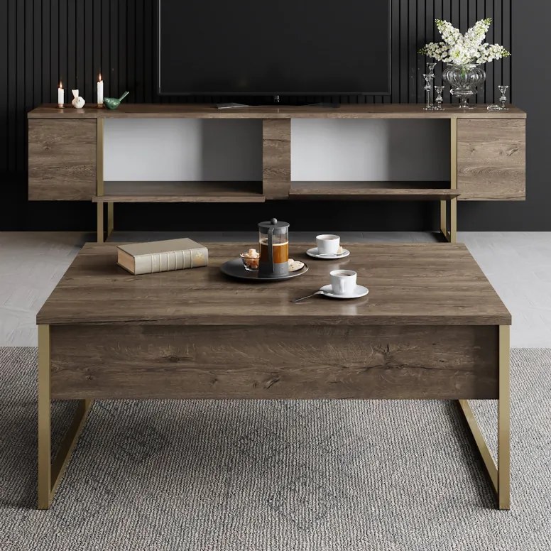 Set de mobilier pentru living Luxe, Nuc- Auriu