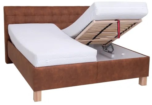 Pat tapițat VIOLET cu compartiment de depozitare, 160x200 cm, fără saltea, culoare cognac