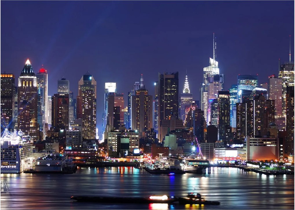 Tablou pe sticlă - Zgârie-nori din New York iluminate (70x50 cm)
