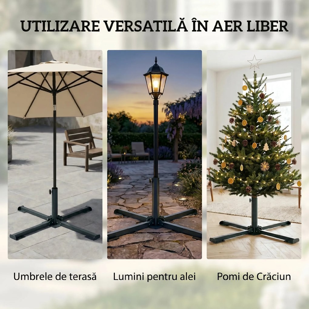 Outsunny Bază Pliabilă în Formă de Cruce pentru Umbrele de 38 mm și 48 mm, Suport Metalic Rezistent pentru Brazi de Crăciun, Umbrele de Grădină, Patio, Plajă, Gri Închis | Aosom Romania