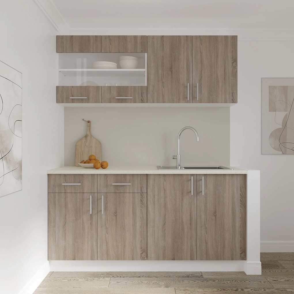 Set haaus V8, Stejar Sonoma Inchis/Alb, Blat Thermo 28 mm, L 160 cm