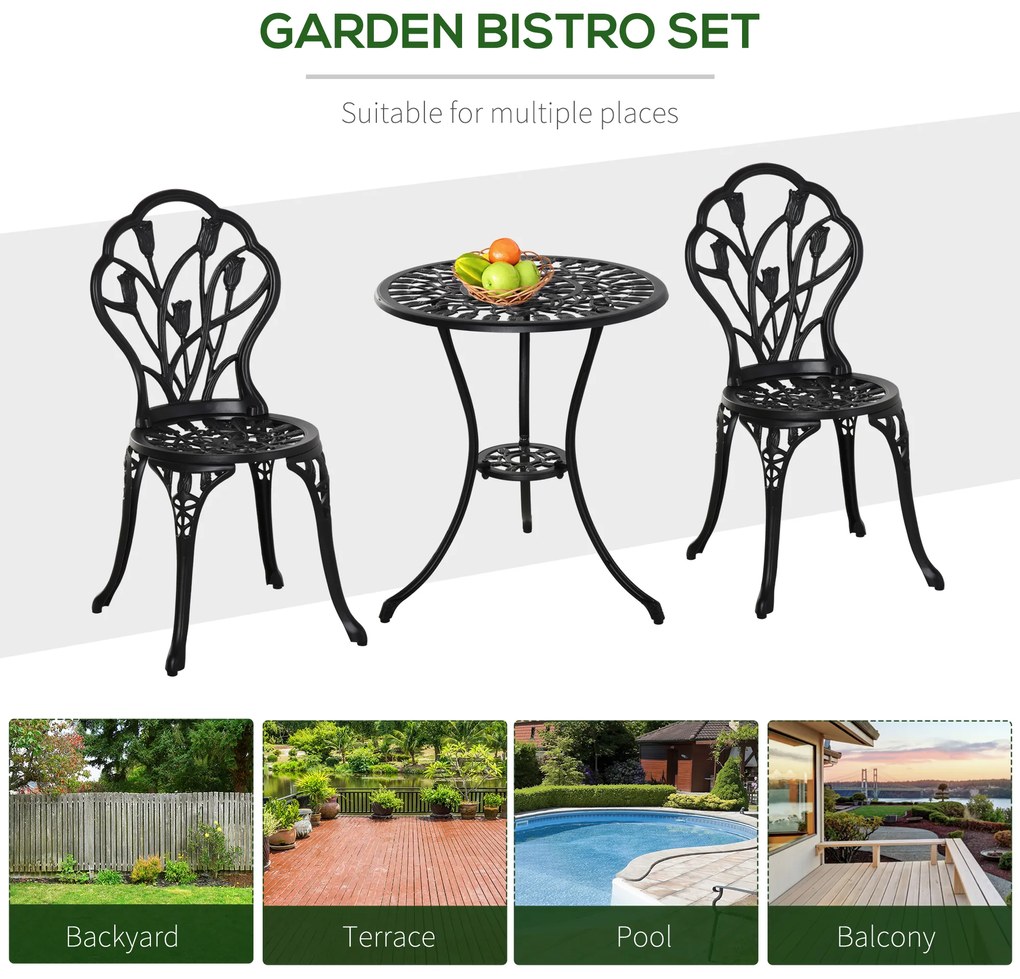 Outsunny Set de Gradina 3 Piese din Aluminiu, Set Exterior