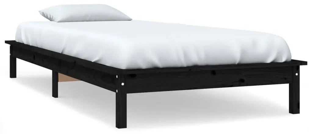 820570 vidaXL Cadru de pat, negru, 75x190 cm, mic, single, lemn masiv de pin