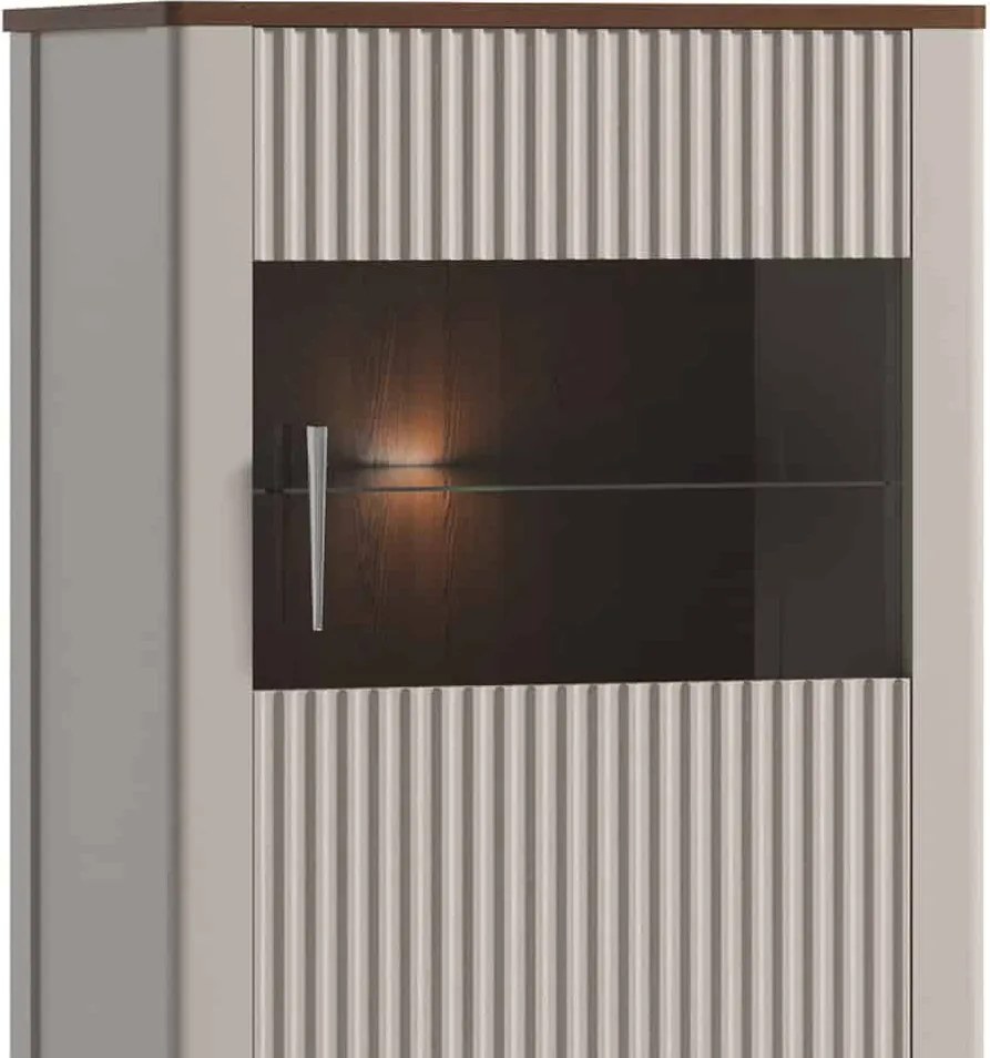 Vitrină lemn masiv nuc Napoli Crem/, 57 × 40 × 132 cm