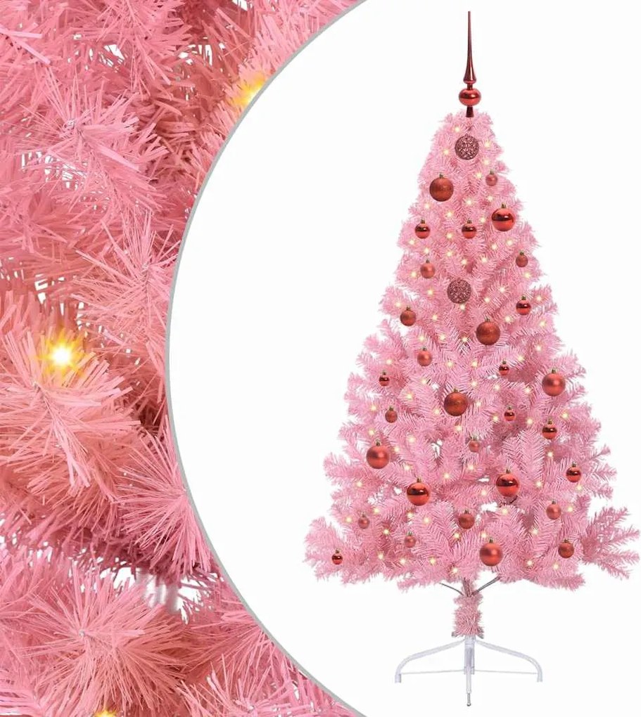 vidaXL Pom de Crăciun artificial pre-iluminat Roz 150 cm PVC