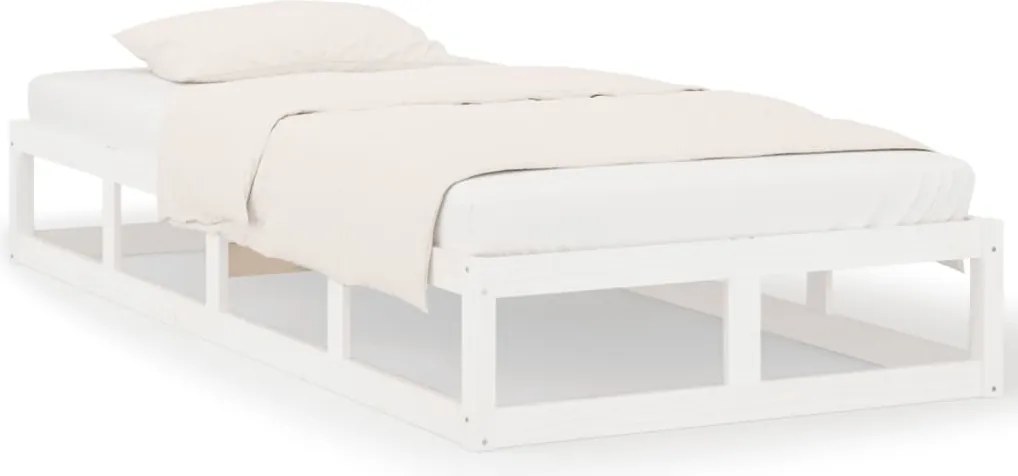 vidaXL Cadru de pat mic single, alb, 75x190 cm, lemn masiv