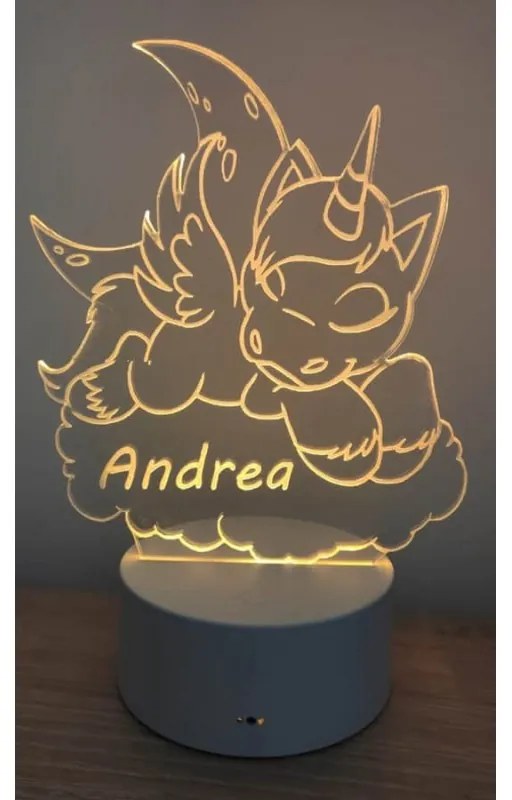 Lampa 3D LED - Unicorn -alba