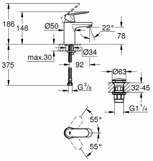 Baterie lavoar Grohe Eurosmart Cosmopolitan S monocomanda 1 2 crom