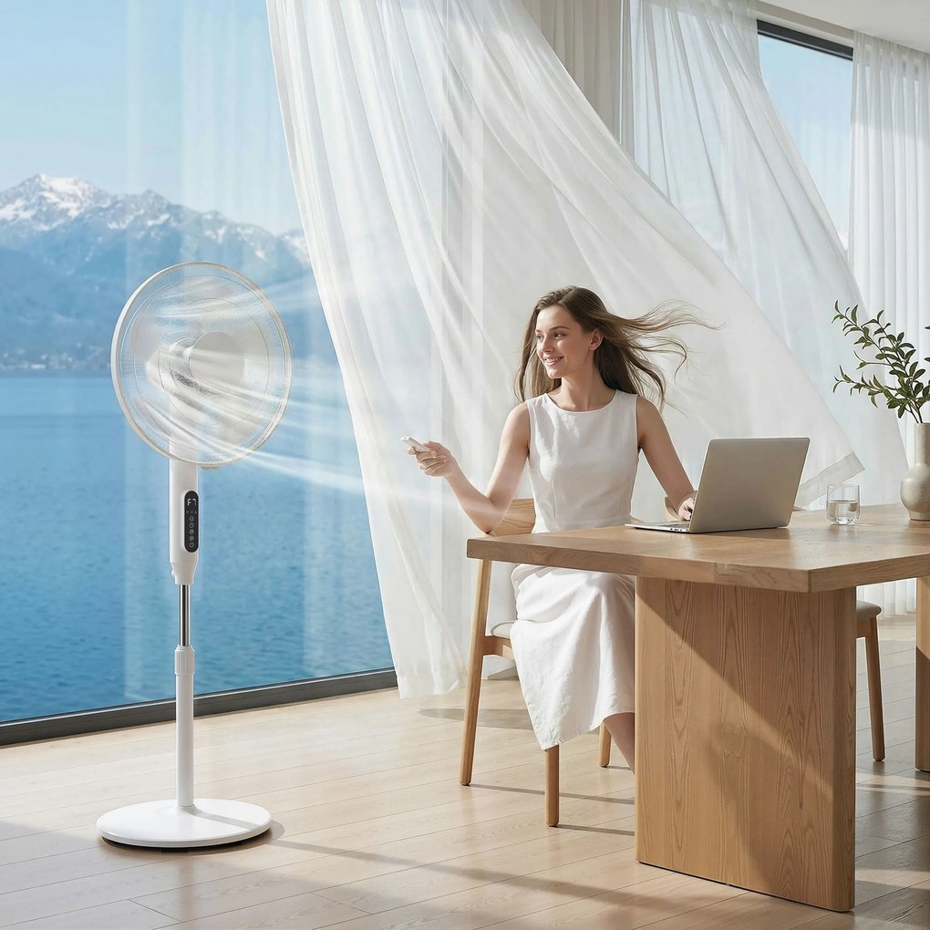 HOMCOM Ventilator de Podea cu Telecomandă, Ventilator Vertical, Alb | Aosom Romania
