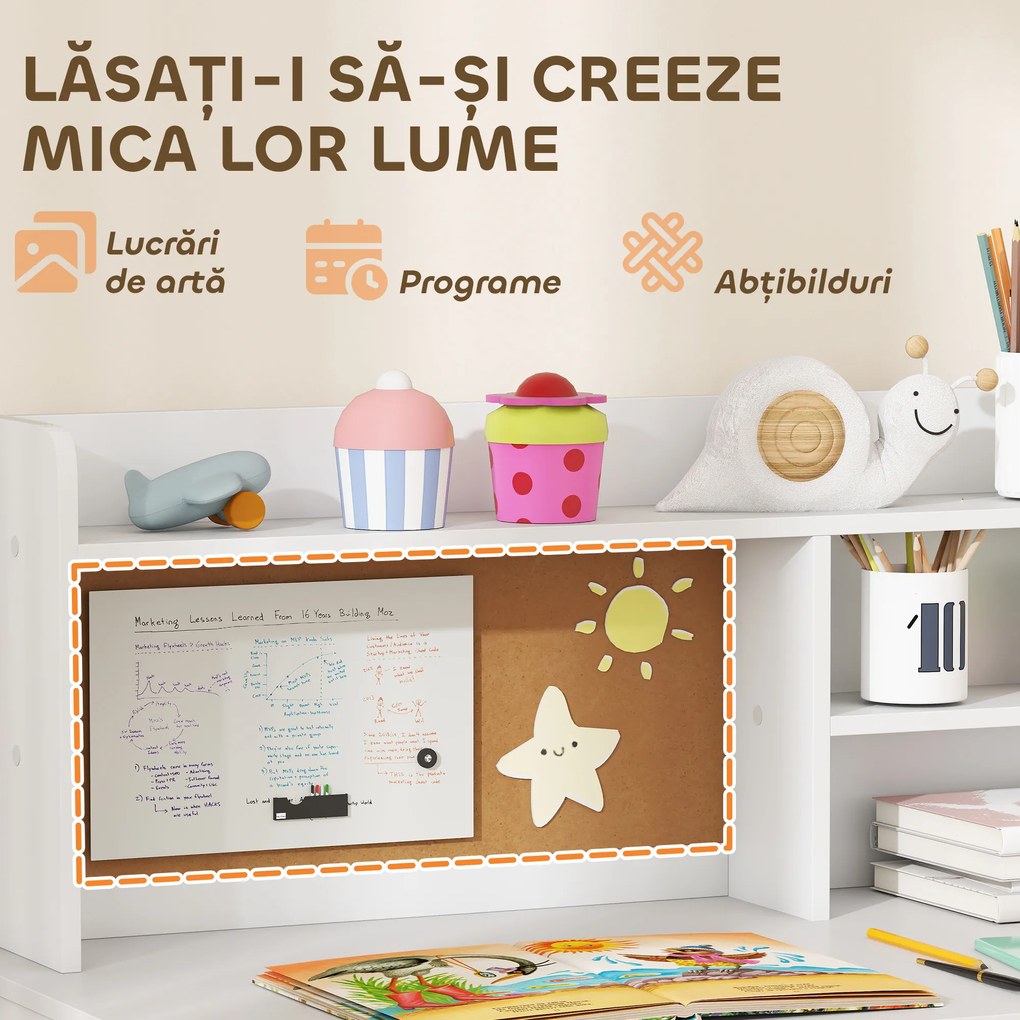AIYAPLAY Birou pentru copii cu rafturi, dulap, sertar și scaun, alb | Aosom Romania