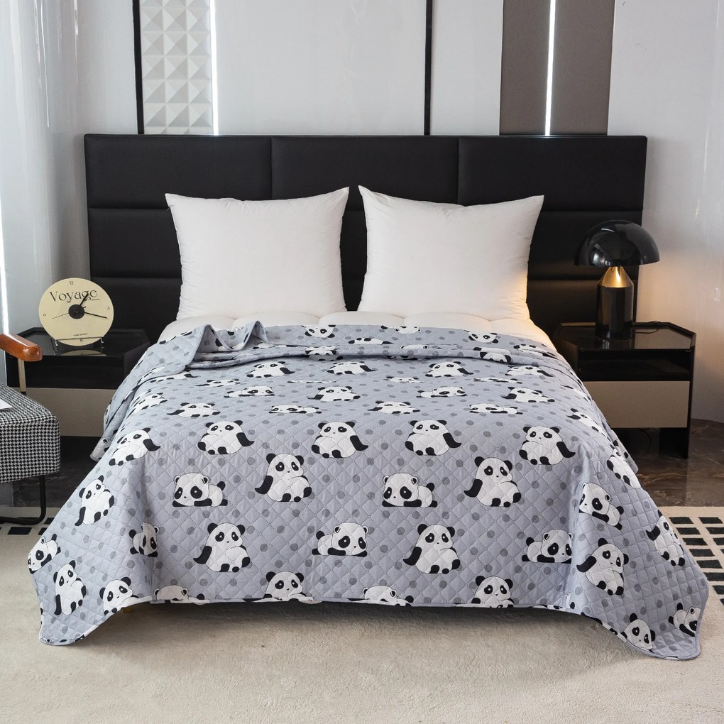 Cuvertura de pat cu model PANDA gri Dimensiuni: 170 x 210 cm