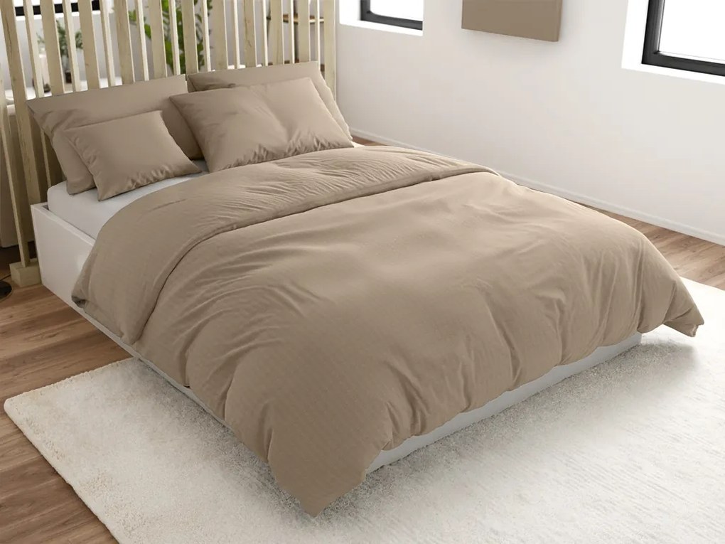 Lenjerie de pat creponata DENYX maro deschis Dimensiune lenjerie de pat: 70 x 90 cm | 140 x 200 cm