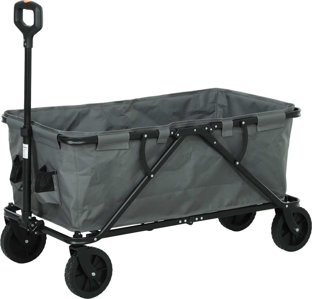 Outsunny Căruț de grădină de 120 kg, pliabil, căruț de transport cu acoperire detașabilă 160 litri Gri închis | Aosom Romania