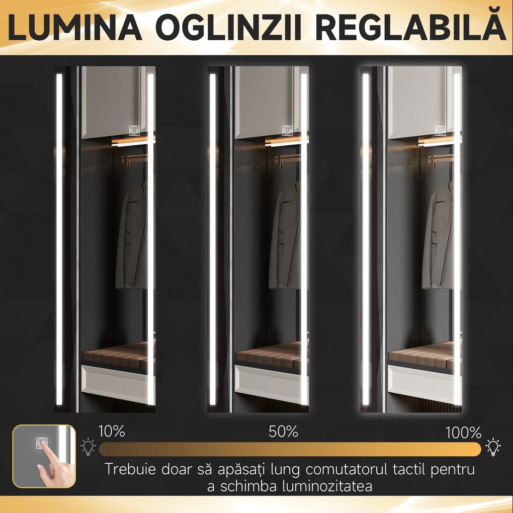 HOMCOM Oglinda de lungime completa cu lumina LED, Oglinda lunga 120 x 140 cm pentru perete cu 2 culori, hol | Aosom Romania